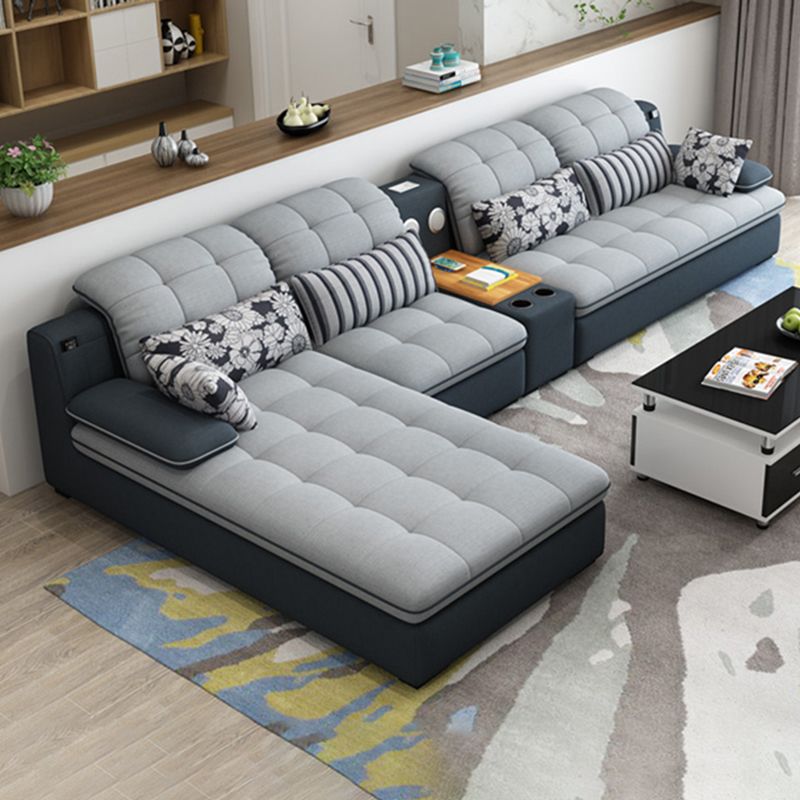 Modern Pillow Top Arm Sofa with Storage Bag Adjustable Backrest Sofa for Living Room Clearhalo 'furn' 'furn_sectionals' 'Furniture' 'furniture_sectionals' 'kitchen' 'kitchen_sectionals' 'Living Room Furniture' 'Sectionals' 1200x1200_13cc7028-119c-4d21-a145-4f96fcdaf5e8