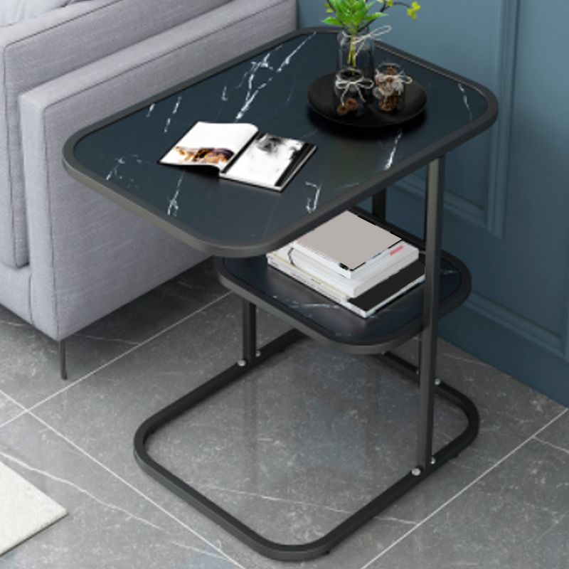 Glam Black/White Wood Side Table Stainless Steel Frame End Table