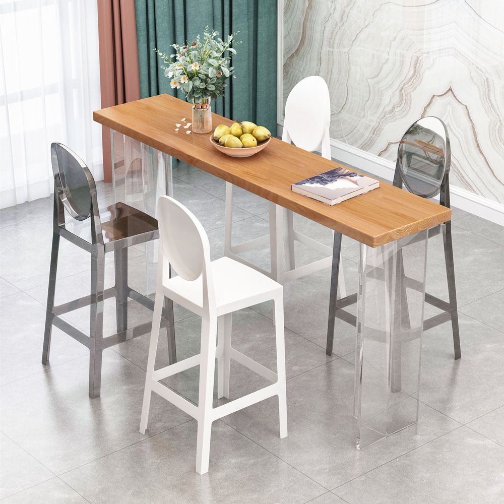 Ash Wood Bar-height Table with Acrylic Base Modern Rectangle Pub Table Clearhalo 'Bar Furniture' 'Bar Tables' 'bar_tables' 'furn' 'furn_bar_tables' 'Furniture' 'Kitchen & Dining Furniture' 1200x1200_13ce0266-23b0-4303-ad52-84944ad2b50d
