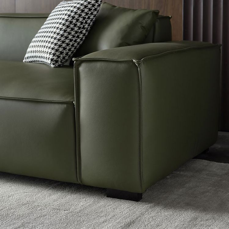 Glam Settee Genuine Leather Living Room Square Arm Cushions Green Standard Sofa