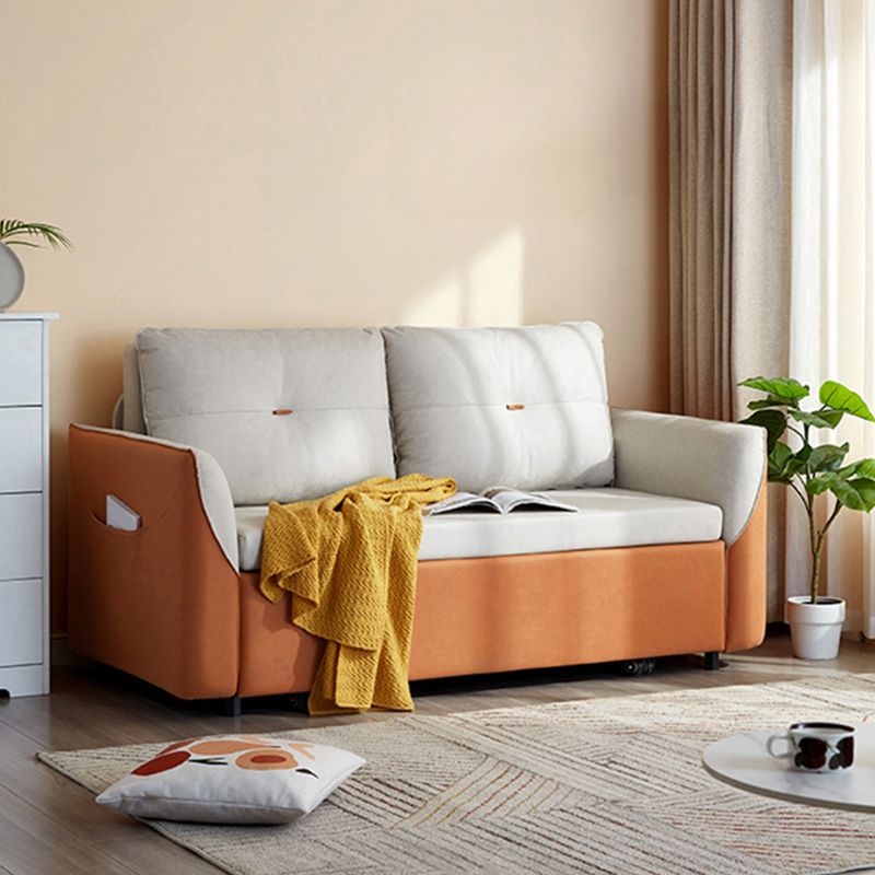 Faux lederen bank bed met kussenachter converteerbare bank met tijdschriftopslag