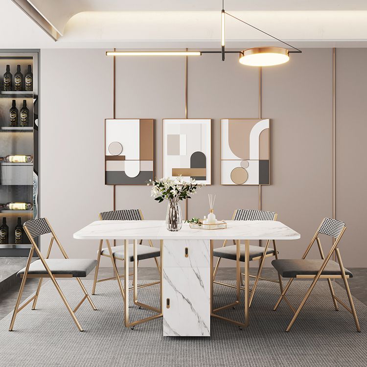 Contemporary Rectangle Dining Table Sintered Stone Drop-Leaf Table with Metal Base for Dining Room Clearhalo ' dining_table' 'Dining Tables & Seating' 'Dining Tables' 'furn' 'furn_dining_table' 'Furniture' 'furniture_dining_table' 'Kitchen & Dining Furniture' 'kitchen&dining_furn' 'kitchen' 'kitchen_dining_table' 1200x1200_13d85c91-b9e0-4a7f-bba4-b290c9b0db72