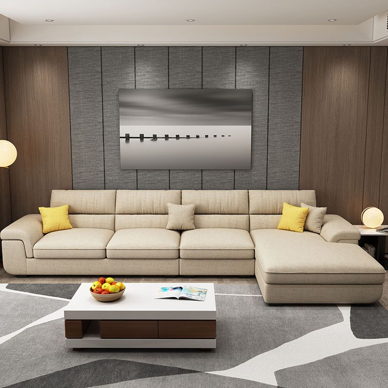 Pillow Top Arm Sofa & Chaise in Khaki Modern Fabric Sectional Clearhalo 'furn' 'furn_sectionals' 'Furniture' 'Living Room Furniture' 'Sectionals' 1200x1200_13dbc1cf-1ad9-4a02-af2f-41cabbe953dd