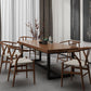 Mesa de comedor rectangular con base negra, mesa de madera industrial para cocina