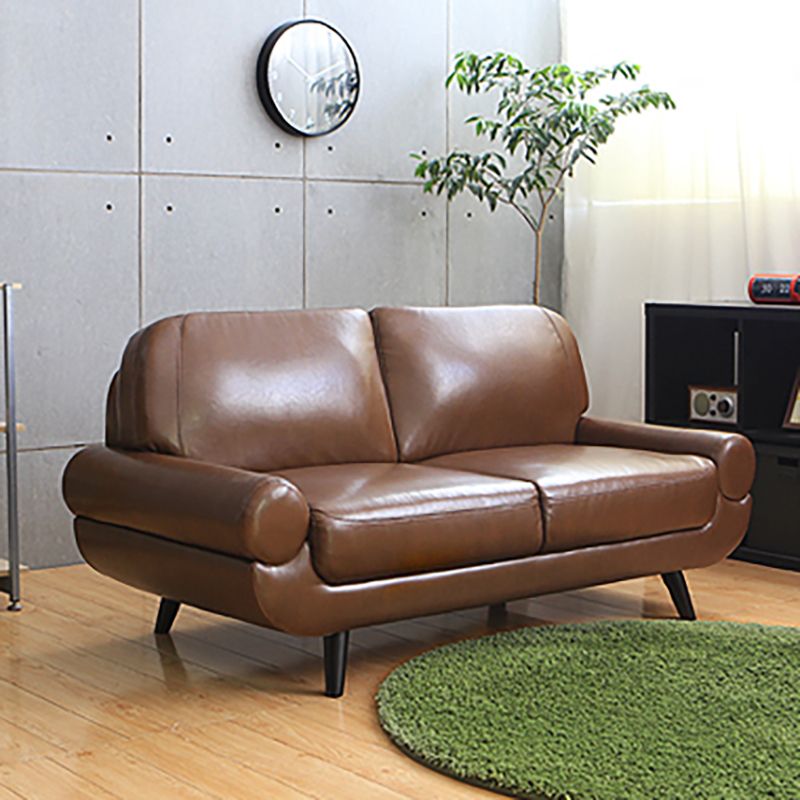 Sewn Pillow Back Sofa Modernism Faux Leather Pillow Top Arm Sofa