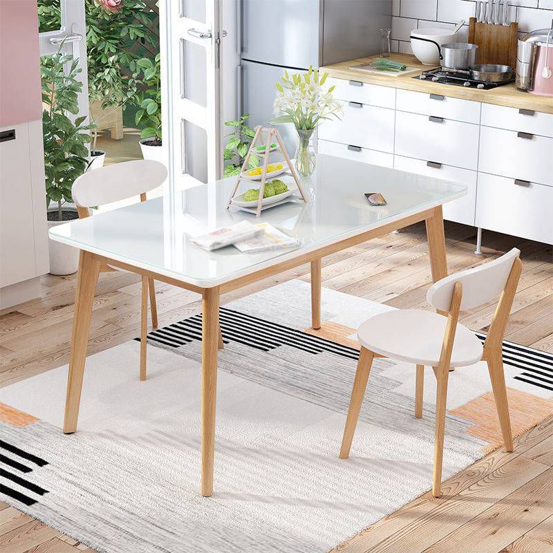 Glass Top Dining Table Modern Dining Table with 4 Solid Wood Legs Clearhalo 'Dining Tables & Seating' 'Dining Tables' 'dining_table' 'Furniture' 'furniture_dining_table' 'Kitchen & Dining Furniture' 'kitchen' 'kitchen_dining_table' 1200x1200_13e05f66-95c8-472d-a2c9-d3bd43f97dab