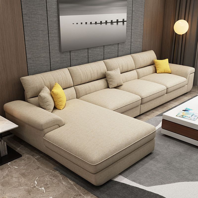 Pillow Top Arm Sofa & Chaise in Khaki Modern Fabric Sectional Clearhalo 'furn' 'furn_sectionals' 'Furniture' 'Living Room Furniture' 'Sectionals' 1200x1200_13e5b326-e81f-43ef-86c7-9a0a6fea708e