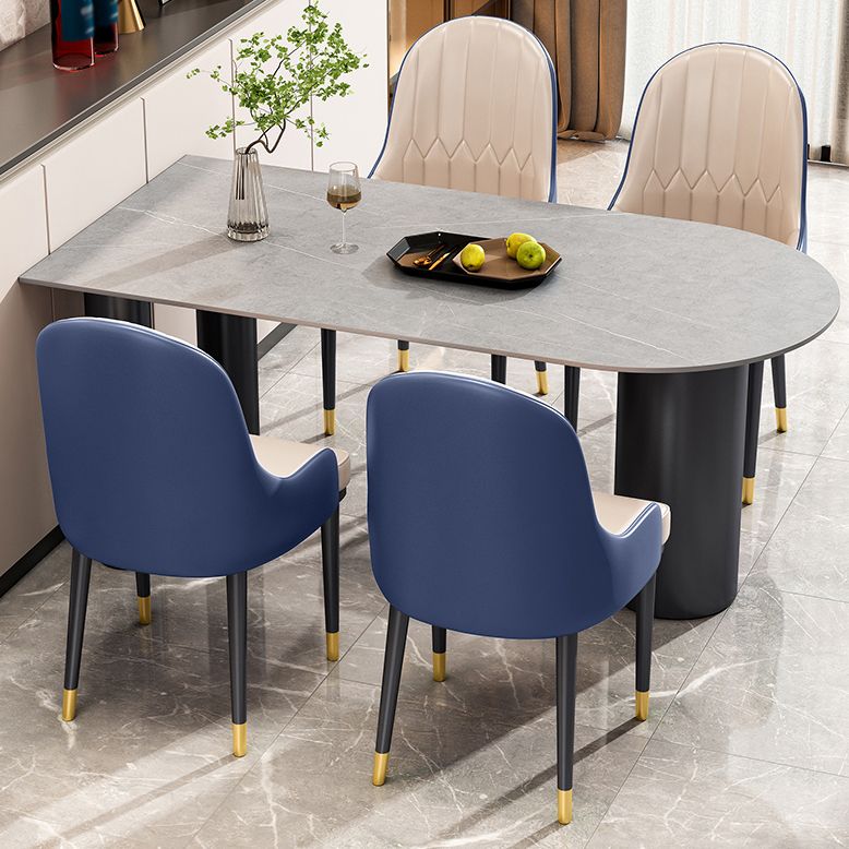 Modern 3 Legs Dining Table Stone Top and Metal Base in Black Dining Table Clearhalo 'Dining Tables & Seating' 'Dining Tables' 'dining_table' 'furn' 'furn_dining_table' 'Furniture' 'Kitchen & Dining Furniture' 1200x1200_13e96ea8-de21-4599-933b-fc738dff282f