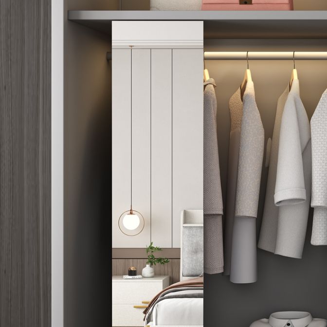 Armadio di stoccaggio bianco e grigio per moderni moderni in legno con porte scorrevoli