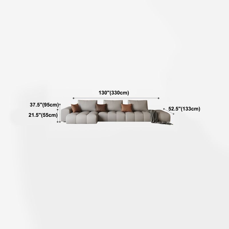 Nordic Sofa & Chaise in Beige Square Arm Sofa with Bolster Pillows