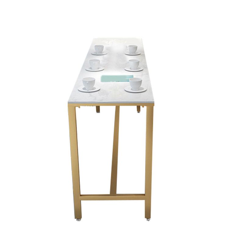 Modern Bar Height Table White Faux Marble Top Bistro Bar Table with Gold Base Clearhalo 'Bar Furniture' 'Bar Tables' 'bar_tables' 'furn' 'furn_bar_tables' 'Furniture' 'Kitchen & Dining Furniture' 1200x1200_13f51162-4ded-4a7d-a79c-ae435881efe6