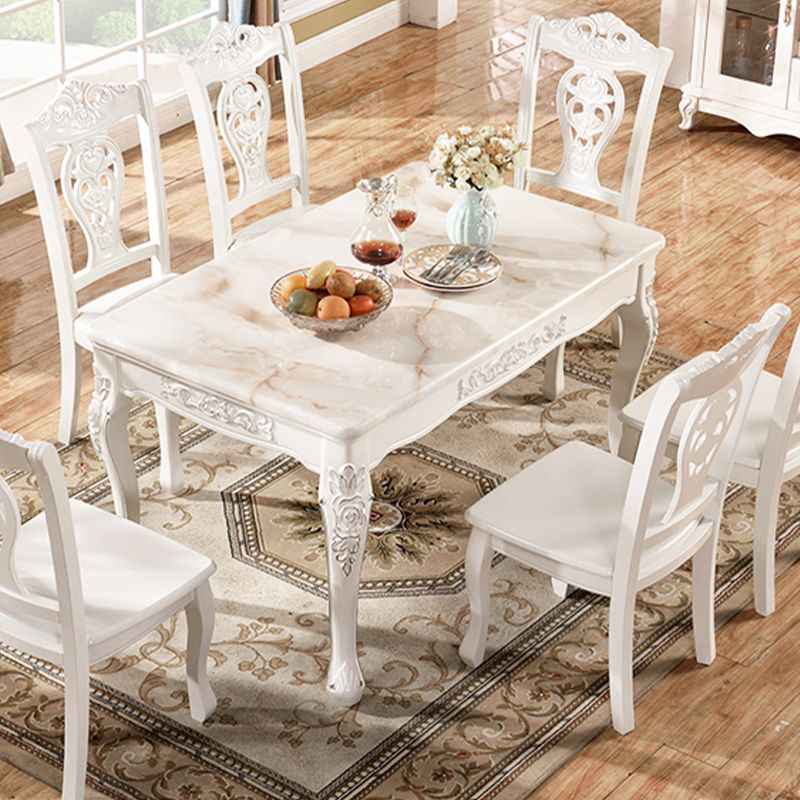 Traditional Luxury Dining Table Rectangle White Dining Table with Wooden Base Clearhalo 'Dining Tables & Seating' 'Dining Tables' 'dining_table' 'furn' 'furn_dining_table' 'Furniture' 'Kitchen & Dining Furniture' 1200x1200_13f9f1be-f82f-478c-9a4a-b2f0653eaa25