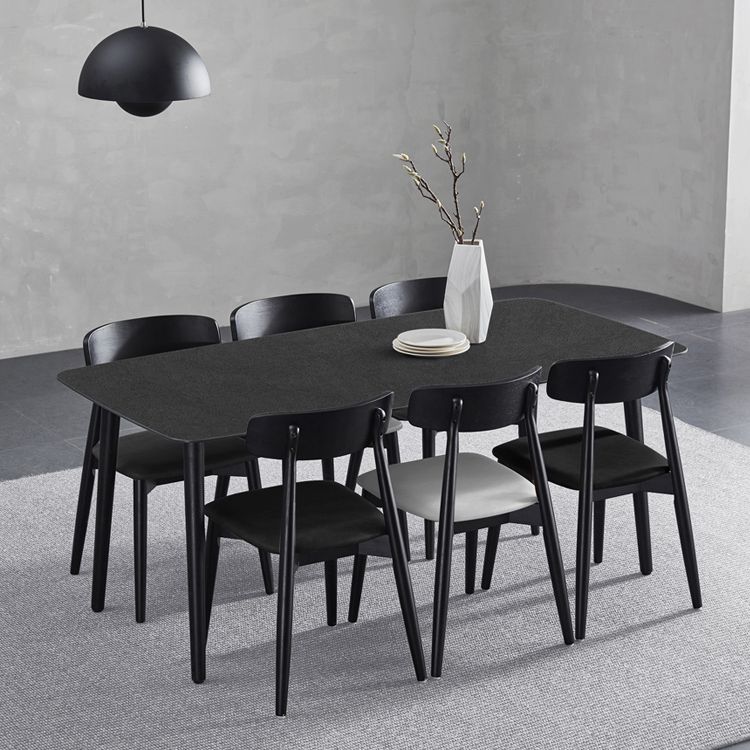 Black Modern Stone Top Dining Table Set 1/4/5/7 Pieces Dining Set with Wooden Chairs Clearhalo 'Dining Room Sets' 'Dining Tables & Seating' 'dining_room_set' 'furn' 'furn_dining_room_set' 'Furniture' 'Kitchen & Dining Furniture' 1200x1200_13fae278-6c9c-490e-a86f-55abe183efec