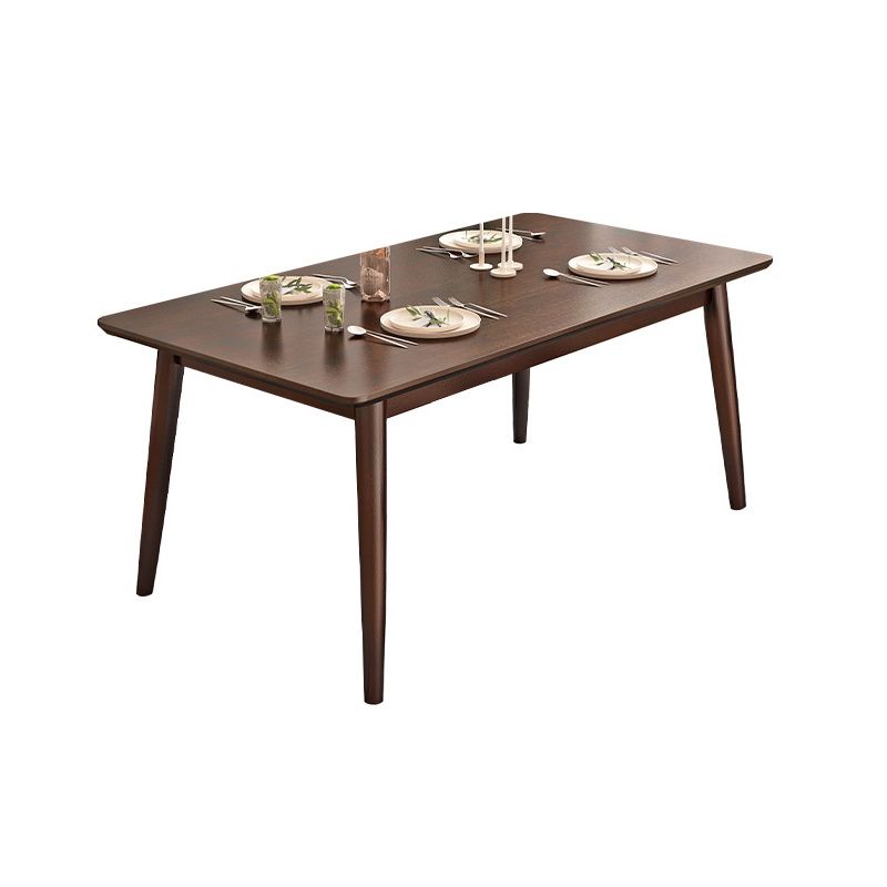 Solid Wood Top Dining Table Modern Rectangle Table with 4 Legs in Brown