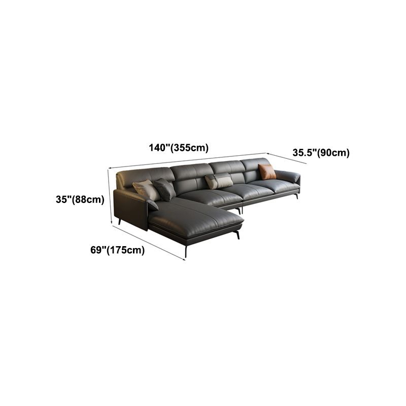 Genuine Leather Sectional Dark Gray Pillow Top Arm Sectional for Living Room Clearhalo 'furn' 'furn_sectionals' 'Furniture' 'Living Room Furniture' 'Sectionals' 1200x1200_13fed07d-f8f0-47a3-8ee9-54d3d6a57294