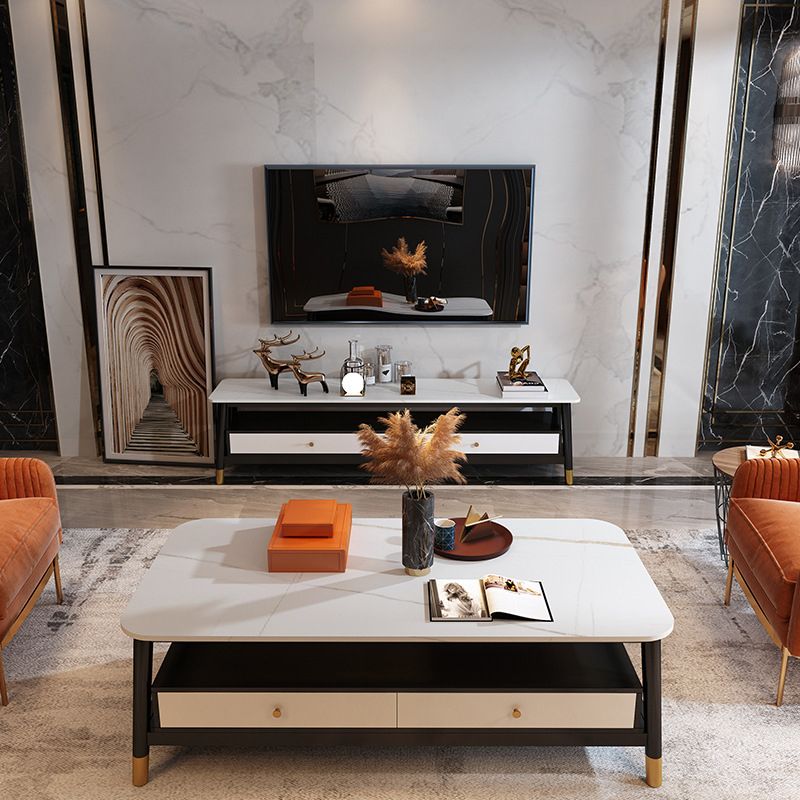 2 - Drawer and 1 - Shelf Coffee Table Rectangular Slate 4 Legs Cocktail Table Clearhalo 'Coffee & Accent Tables' 'Coffee Tables' 'coffee_tables' 'furn' 'furn_coffee_tables' 'Furniture' 'Living Room Furniture' 1200x1200_13ff7929-1d29-439d-af3c-a516734ea320