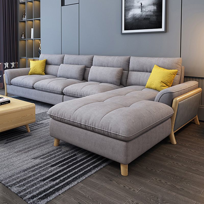 Flared Arm Linen Sectional Scandinavian 4-seater Sectional with Pillows Clearhalo 'furn' 'furn_sectionals' 'Furniture' 'Living Room Furniture' 'Sectionals' 1200x1200_14004701-68d9-47c2-875c-6f241865ecef