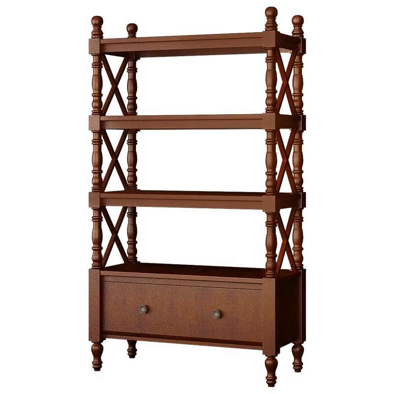 Etagere Open Back Bookshelf Nordic Solid Wood Bookcase with Drawer