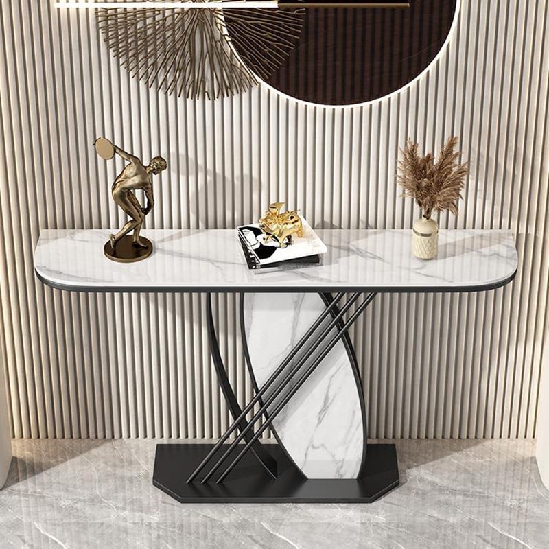 12 Inch Wide Glam Accent Table Half Moon Stone Console Table