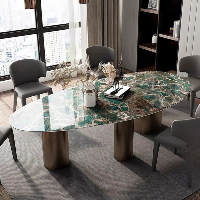 Traditional Luxury Oval Dining Site Table Gold Tripod Base Dining Table Clearhalo 'Dining Tables & Seating' 'Dining Tables' 'dining_table' 'furn' 'furn_dining_table' 'Furniture' 'furniture_dining_table' 'Kitchen & Dining Furniture' 'kitchen' 'kitchen_dining_table' 1200x1200_14044952-2483-45ca-b25b-6a6246b3c5fc