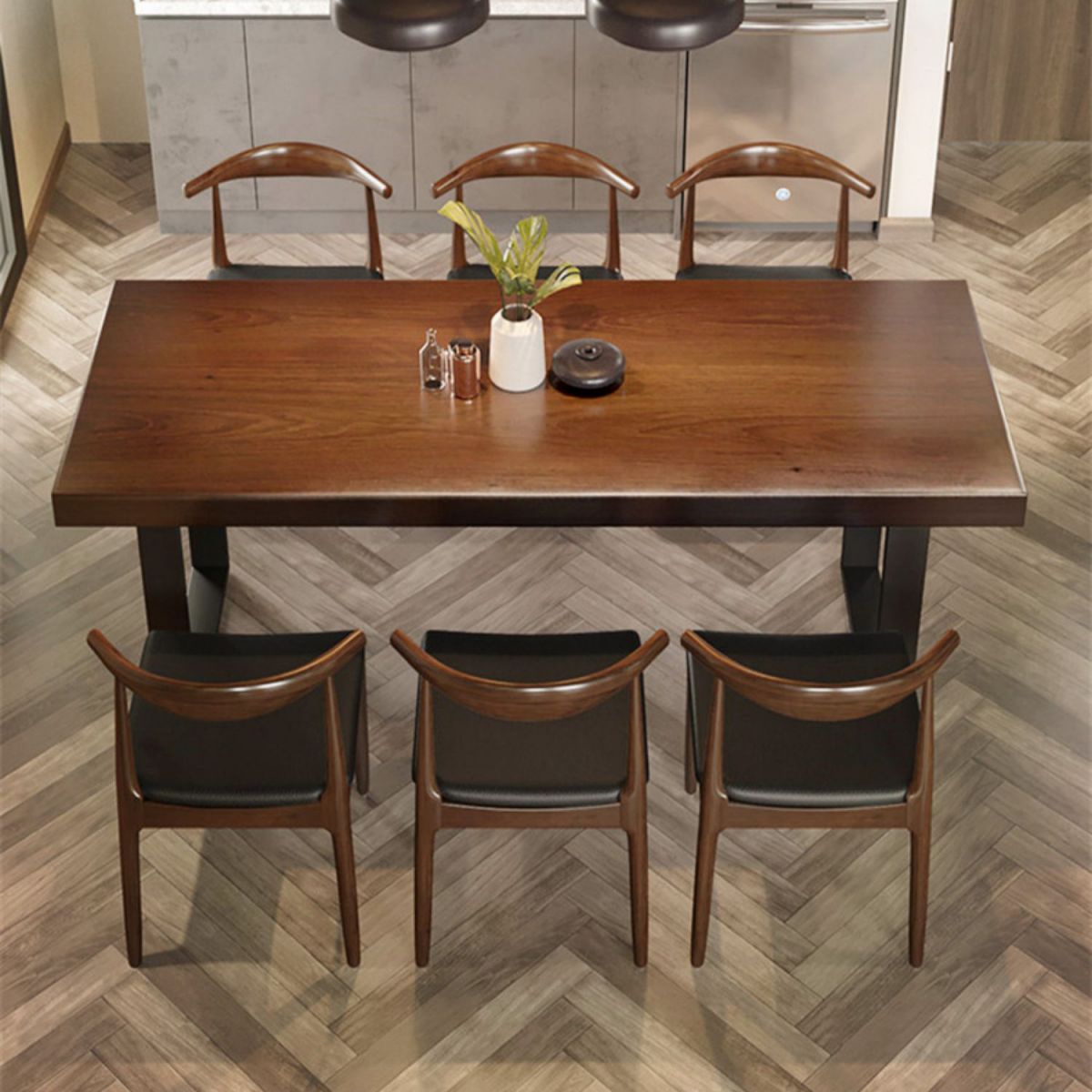 Modern 1/5/7 Pieces Dining Set Rectangle Pine Wood Dining Table for Kitchen Clearhalo 'Dining Room Sets' 'Dining Tables & Seating' 'dining_room_set' 'furn' 'furn_dining_room_set' 'Furniture' 'Kitchen & Dining Furniture' 1200x1200_1406a0ac-3003-4ccf-9f46-92cdb2901c1f