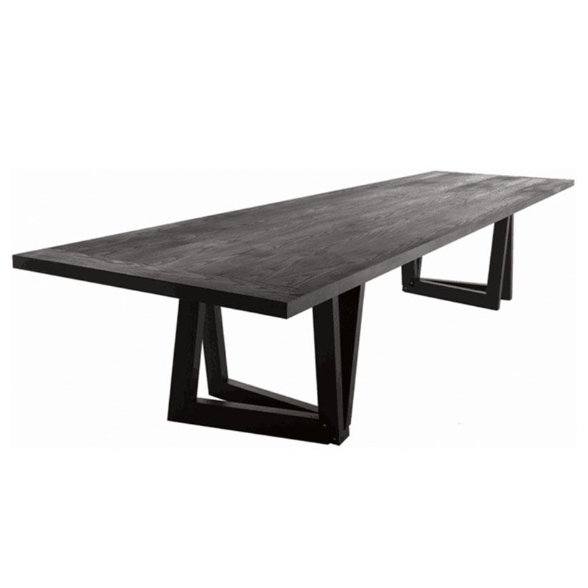 Modern Black Rectangle Dining Table Solid Wood Top Iron Base Table Clearhalo 'Dining Tables & Seating' 'Dining Tables' 'dining_table' 'furn' 'furn_dining_table' 'Furniture' 'Kitchen & Dining Furniture' 1200x1200_1408db37-69f3-4d0a-8cdf-aaca05493a85