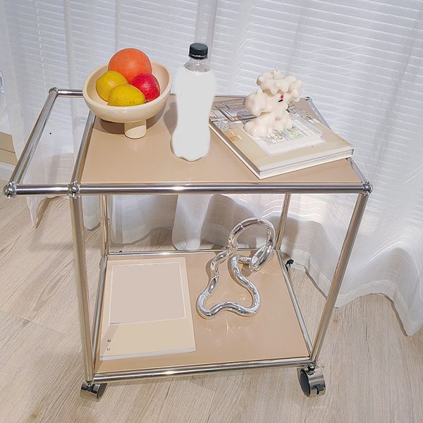 Medieval Modern Style Rectangular Metal/glass Table Wheel Base Side Table Clearhalo 'Coffee & Accent Tables' 'End & Side Tables' 'end_side_tables' 'furn' 'furn_end_side_tables' 'Furniture' 'Living Room Furniture' 1200x1200_14091eeb-b6d2-48ea-9fac-e5ffa31c56c9