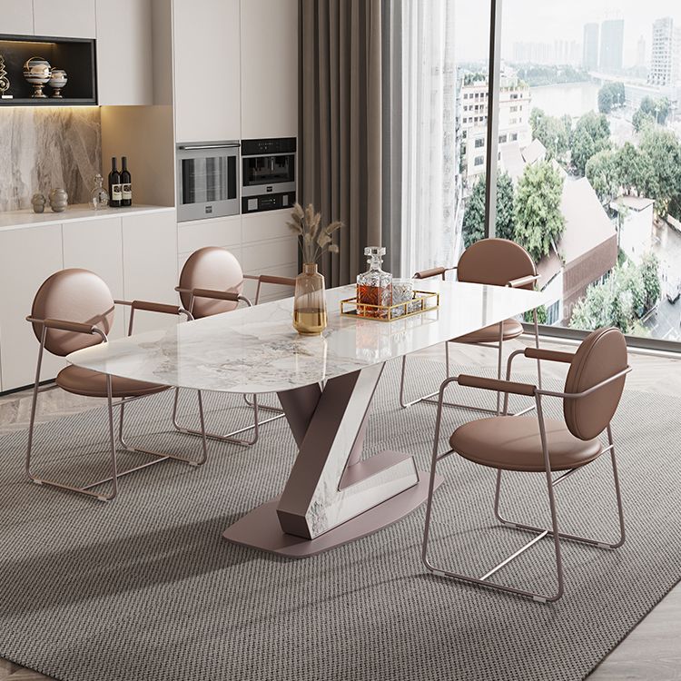Modern Sintered Stone Dining Table Set 1/2/5/7 Pieces Rectangle Dining Set Clearhalo 'Dining Room Sets' 'Dining Tables & Seating' 'dining_room_set' 'furn' 'furn_dining_room_set' 'Furniture' 'Kitchen & Dining Furniture' 1200x1200_14092038-499c-428c-8107-e24ccee76499