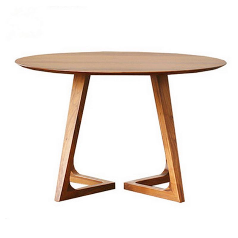 Round Double Pedestal Modern Table Fixed Table with Solid Wood