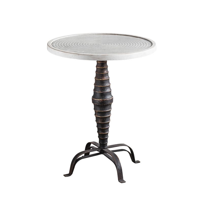 French Rustic Round End Table Metal Pedestal Accent Side Table