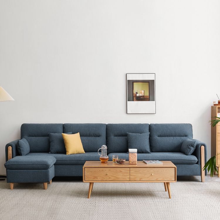 Sofa de tissu contemporain du bras carré en bois massif pour salon