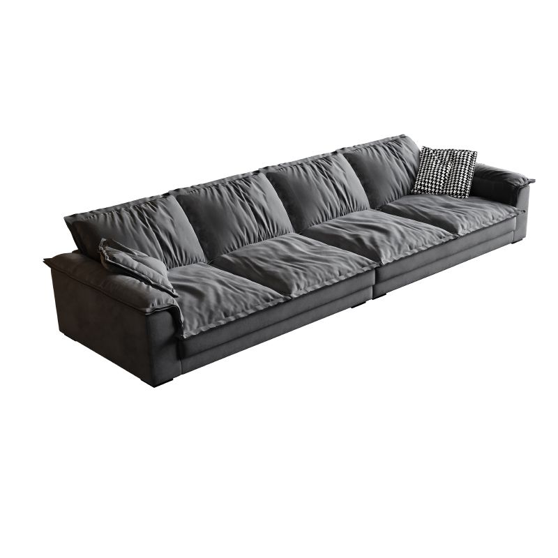 リビングルーム用の枕トップアームを備えた現代の灰色のフェイクレザーソファ