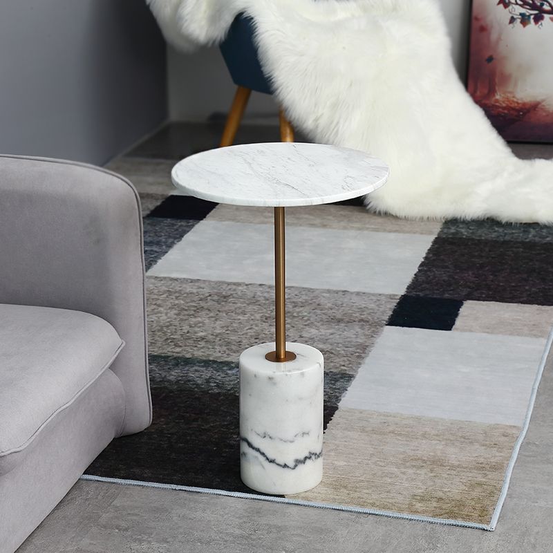 15.74" Wide Round Side Accent Table Marble Top Pedestal End Table