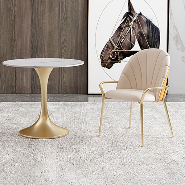 Sedia per sala da pranzo in metallo glam braccio laterale in pelle sintonizzata per uso del ristorante