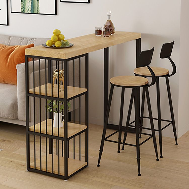 Kitchen Natural Wood Bistro Table Modern Rectangle Cocktail Bar Table with Storage