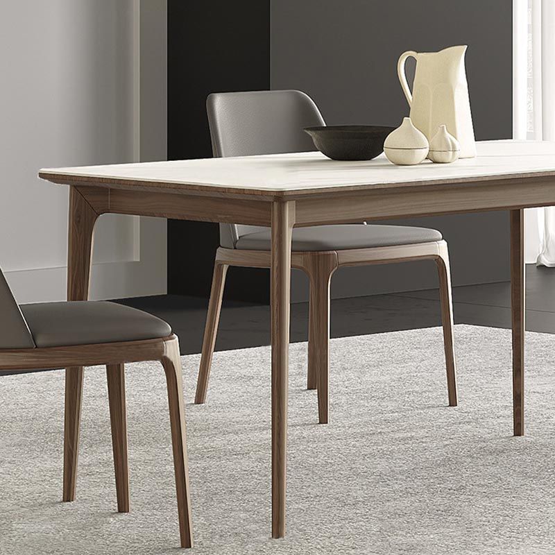 Stone Dining Table Rectangle Mid-Century Modern Table with 4 Wood Legs