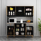Contemporary Dining Hutch Glass Doors Faux Wood Storage Cabinet for Dining Room