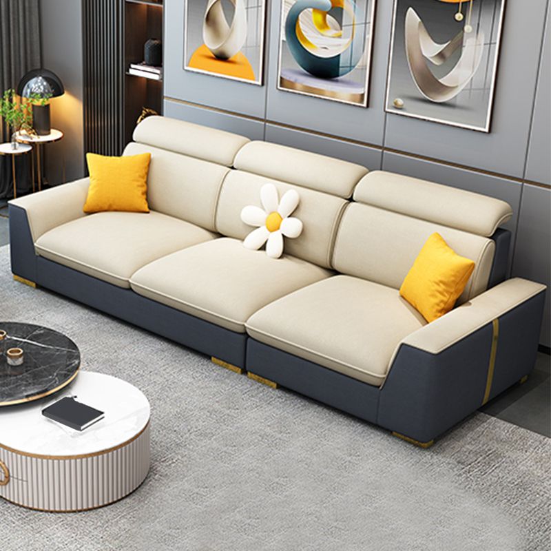 Nordic Grey and Beige Sofa Faux Leather Square Sewn Pillow Back Sofa Clearhalo 'furn' 'furn_sectionals' 'Furniture' 'Living Room Furniture' 'Sectionals' 1200x1200_14192dc1-4cc7-469e-9727-12d75baba798
