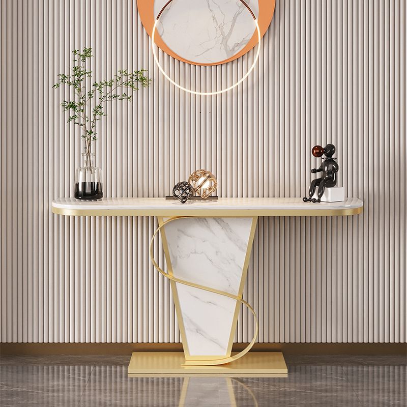 Golden Metal Pedestal Base Half Moon Stain Resistant Console Table