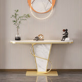 Golden Metal Pedestal Base Half Moon Stain Resistant Console Table