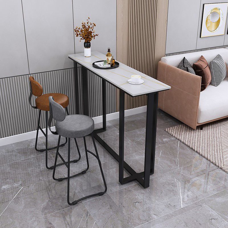 Industrial Black Iron Bar Dining Table Stone Top Indoor Bistro Table with Footrest Clearhalo 'Bar Furniture' 'Bar Tables' 'bar_tables' 'furn' 'furn_bar_tables' 'Furniture' 'furniture_bar_tables' 'Kitchen & Dining Furniture' 1200x1200_14242415-ee11-455e-96cc-c1a265c17fca