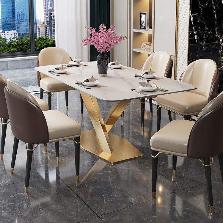 Sintered Stone Top Dining Table Rectangle Table with Gold Metal Pedestal Clearhalo ' dining_table' 'Dining Tables & Seating' 'Dining Tables' 'furn' 'furn_dining_table' 'Furniture' 'furniture_dining_table' 'Kitchen & Dining Furniture' 'kitchen&dining_furn' 'kitchen' 'kitchen_dining_table' 1200x1200_14281600-d3c1-41bf-bd9a-4446f23e2374