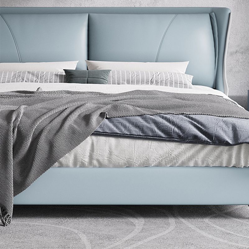 Moderne echte Lederpanel -Bettkiefernholzbett mit gepolstertem Kopfteil