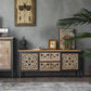Metal and Distressed Wood Accent Cabinet Industrial Style Fretwork Chest
