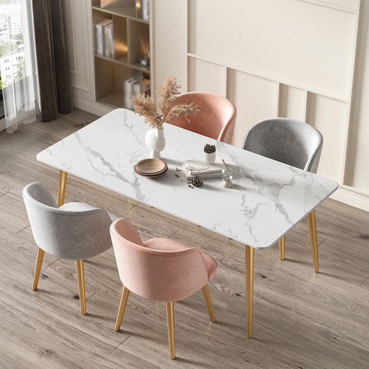 Rectangle 4 Legs Glam Dining Table White Fixed Table of Sintered Stone Clearhalo ' dining_table' 'Dining Tables & Seating' 'Dining Tables' 'furn' 'furn_dining_table' 'Furniture' 'furniture_dining_table' 'Kitchen & Dining Furniture' 'kitchen&dining_furn' 'kitchen' 'kitchen_dining_table' 1200x1200_142b5459-ebf8-407d-a4ff-e7e8f8ddb78d