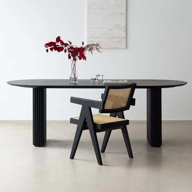 Black Pine Wood Dining Table Contemporary Style Dining Room Table