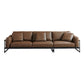 Square Arm Loose Back Sofa Mid Century Modern Genuine Leather Sofa in Brown