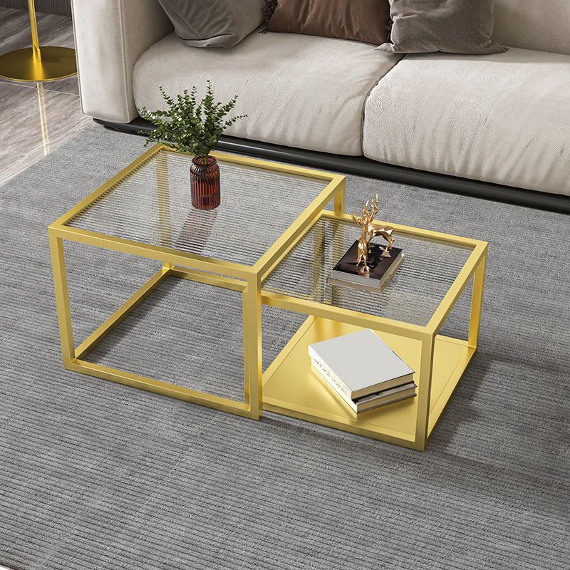 Square Nesting Coffee Table Modern Glass Top Frame Cocktail Table Clearhalo 'Coffee & Accent Tables' 'Coffee Tables' 'coffee_tables' 'furn' 'furn_coffee_tables' 'Furniture' 'Living Room Furniture' 1200x1200_14309ac2-9d9b-45b4-81fa-8eea7ff09d46