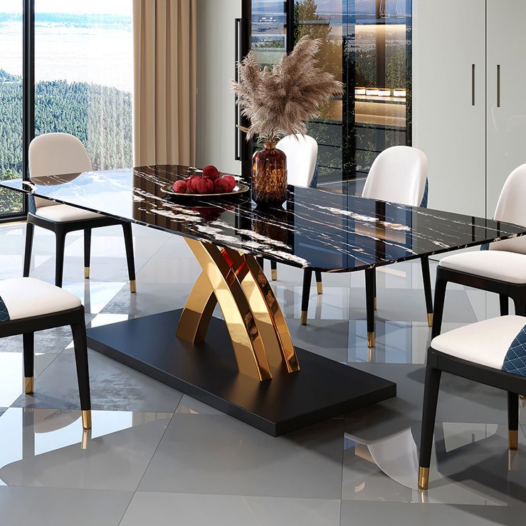 Glam Style Sintered Stone Table Rectangle Table with Metal Legs for Kitchen Clearhalo 'Dining Tables & Seating' 'Dining Tables' 'dining_table' 'furn' 'furn_dining_table' 'Furniture' 'Kitchen & Dining Furniture' 1200x1200_1436e4e4-feee-4d8f-b8d8-63fe2cbca58f