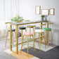 Glam Rectangle Stone Pub Bar Table Gold Iron Bar Dining Table with Trestle Pedestal Clearhalo 'Bar Furniture' 'Bar Tables' 'bar_tables' 'furn' 'furn_bar_tables' 'Furniture' 'furniture_bar_tables' 'Kitchen & Dining Furniture' 1200x1200_14393866-2835-4b90-a587-3ee43e94a1a1